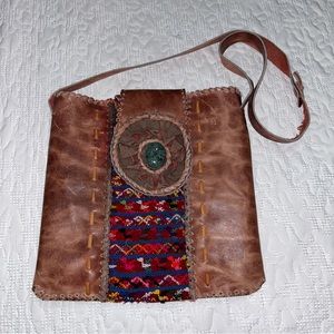 Beautiful Artisan Mayan Huipil Leather Crossbody